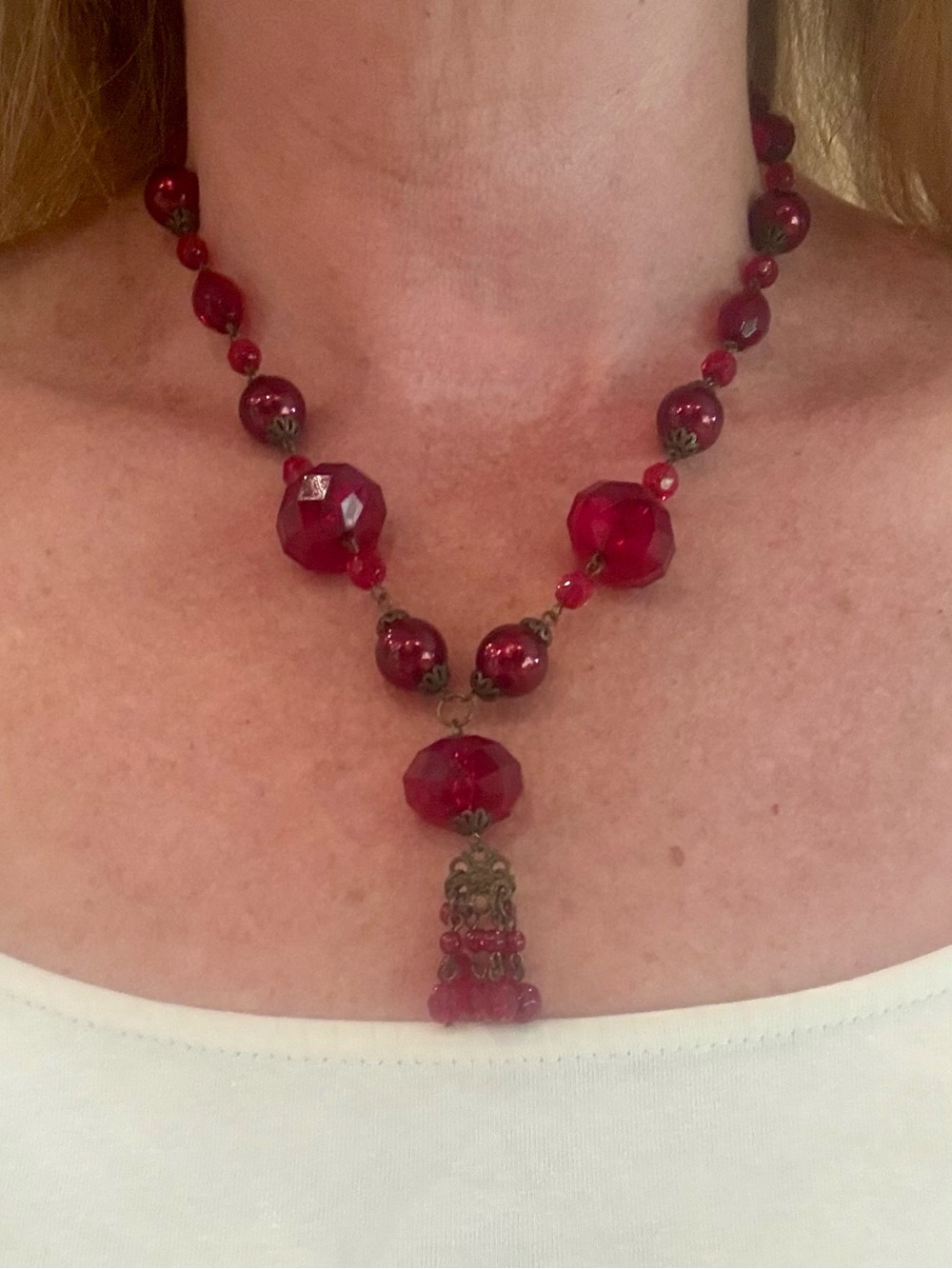 Express Red Beaded Tassel Statement Necklace